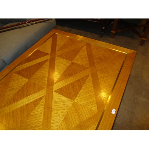 674 - Large Brass Inlaid Wood Coffee Table and Matching Pair of Lamp Tables, 169x110cm and 65x65cm