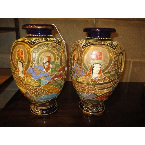 101 - Pair of Japanese Satsuma Pottery Vases, 31cm