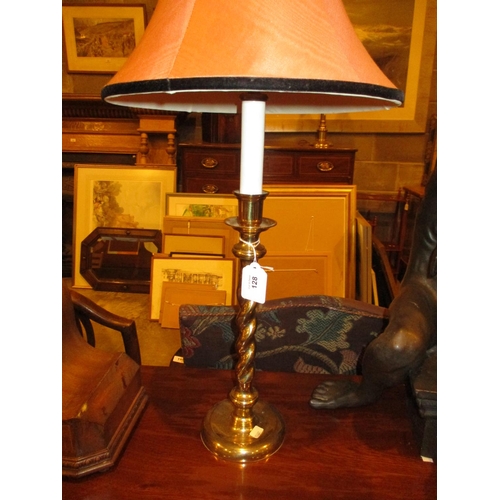 128 - Brass Twist Pillar Table Lamp with Shade