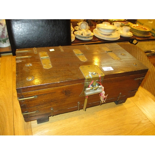 150 - Chinese Brass Mounted Scroll Box with Lock and Key, 48x24x21cm