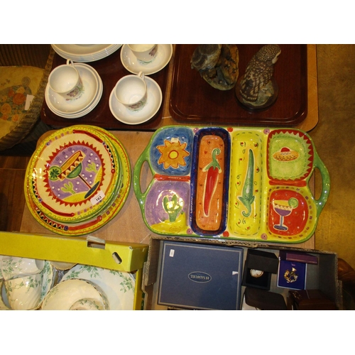 163 - Fiesta by Farida Lamar Serving Dish, 4 Plates and a Platter