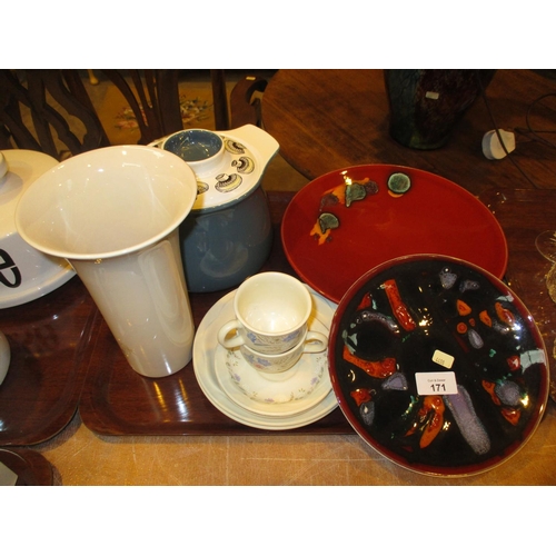 171 - Two Poole Pottery Dishes, Tureen, Vase and 2 Trios