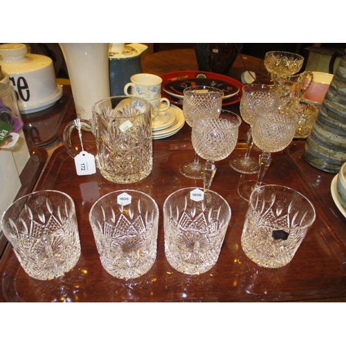 172 - Four Stuart Crystal Whisky Tumblers, 4 Wine Glasses and a Tankard