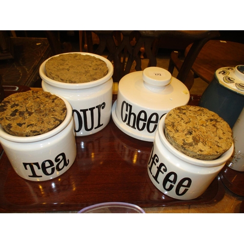 173 - Four Spectrum Pottery Kitchen Jars and Cheese Dish