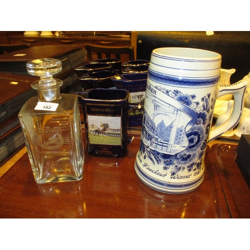 182 - Martel Grand National 10th Anniversary Decanter, Large Heineken Stein and a Damaged Jug