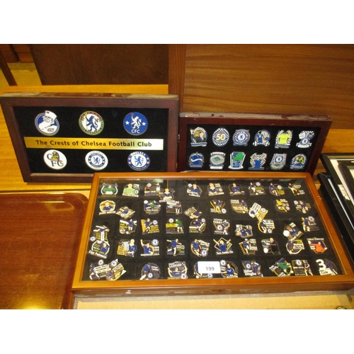 199 - Three Framed Collections of Chelsea FC Pins and Crests