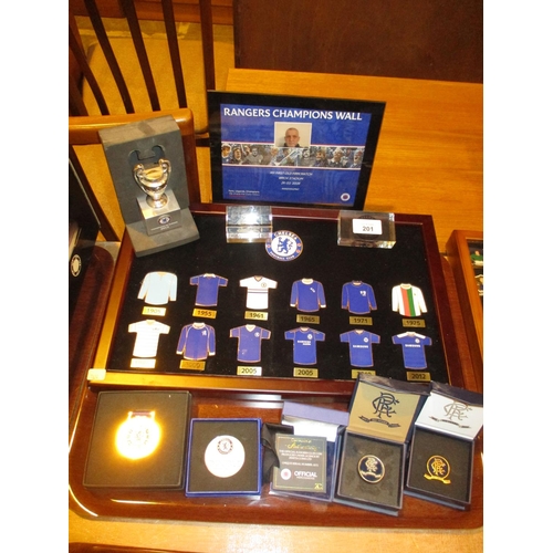 201 - Selection of Rangers FC Badges and Chelsea FC Collectables