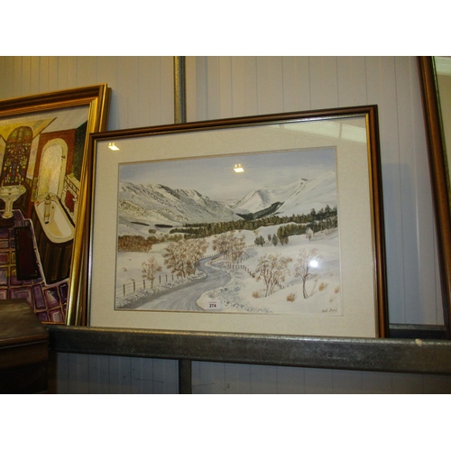 274 - Bob Todd, Watercolour, Winter in Clova, an McCance Oil Painting and a Peter Scott Print