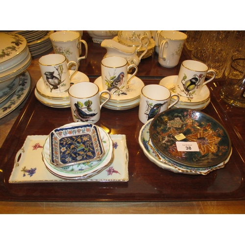 38 - Hammersley Bird Decorated 17 Piece Coffee Set and Other Items