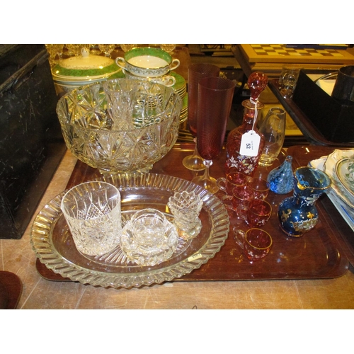 52 - Victorian Ruby Overlaid Glass Liqueur Decanter and 6 Glasses along with Other Glass