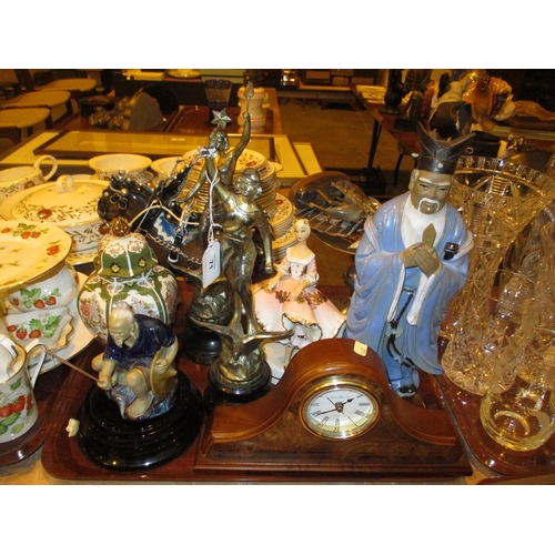 71 - Pair of Spelter Figures, Decorative Ornaments, Clock etc