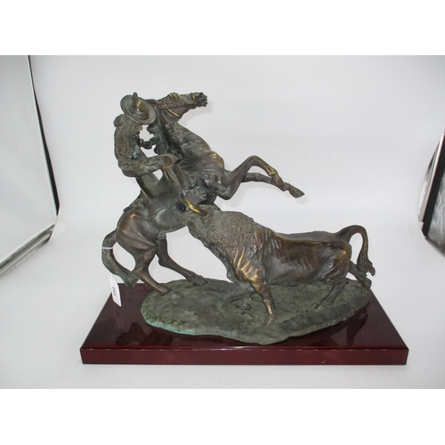 285 - Bronzed Group of a Matador on Horseback with a Bull, 32cm high