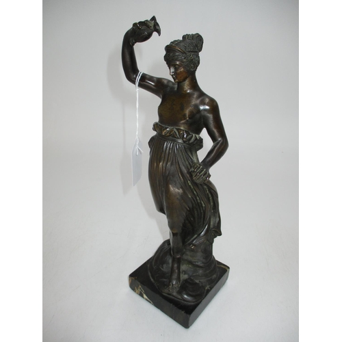 325 - 19th Century Bronze Figure of a Classical Maiden on a Marble Base, 28cm high