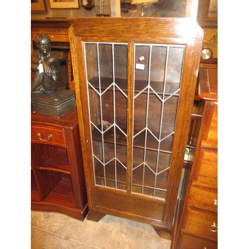 615 - Art Deco Oak and Leaded Glass Bookcase, 61cm