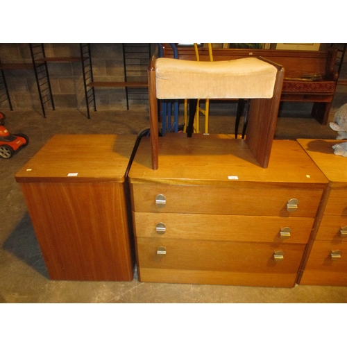 628 - Stag Teak Chest of 3 Drawers, Dressing Stool and Linen Box