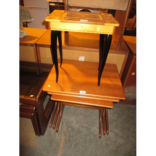 629 - Teak Nest of 3 Tables and Sorrento Musical Work Box