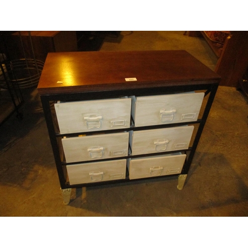 637 - Metal and Wood Chest of 6 Drawers