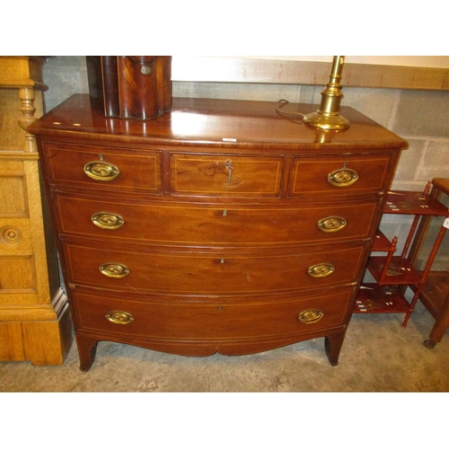 666 - 19th Century Inlaid Mahogany Bowfront Chest of 6 Drawers, 116cm