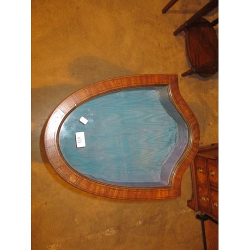 673 - Mahogany Shield Shape Bijouterie Display Table, 46cm wide, 37cm deep, 68cm high