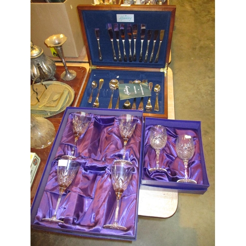 129 - Boxes of 4 and 2 Wine Goblets and a Part Set of Housley Cutlery