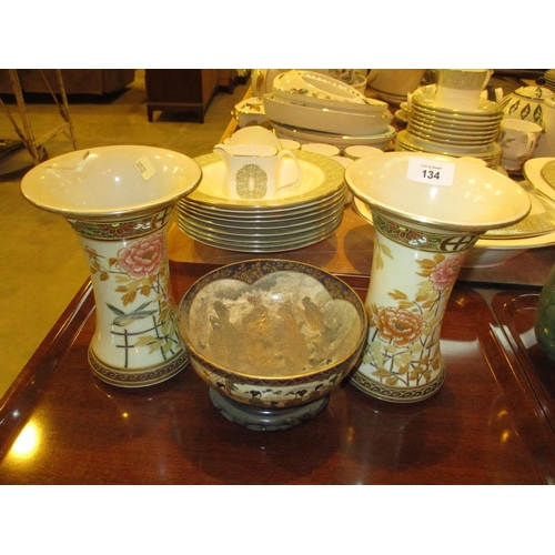 134 - Satsuma Pottery Bowl and 2 Vases