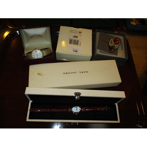 156 - Marc Jacobs Ladies Watch, Rotary Incablue Gents Watch and a Swarovski Brooch