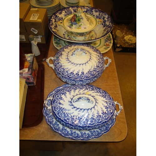 165 - Masons Tureen and Ashet, Blue and White Basin and 2 Tureens