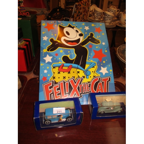 211 - Felix The Cat Picture and 2 Tin Tin Cars