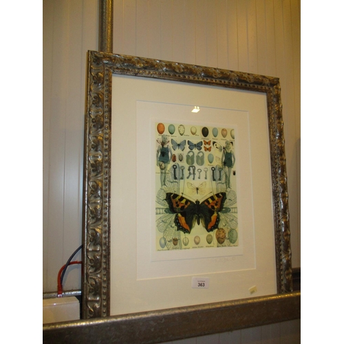 363 - Signed Print of Butterfly, Eggs, Keys etc