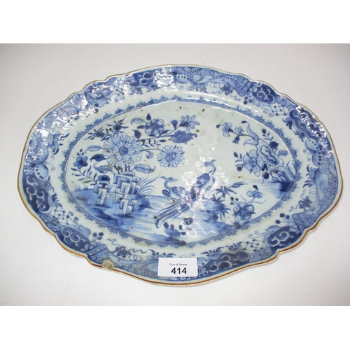 414 - Late 18th/Early 19th Century Chinese Export Porcelain Shaped Oval Platter, 36x27cm, chip to rim