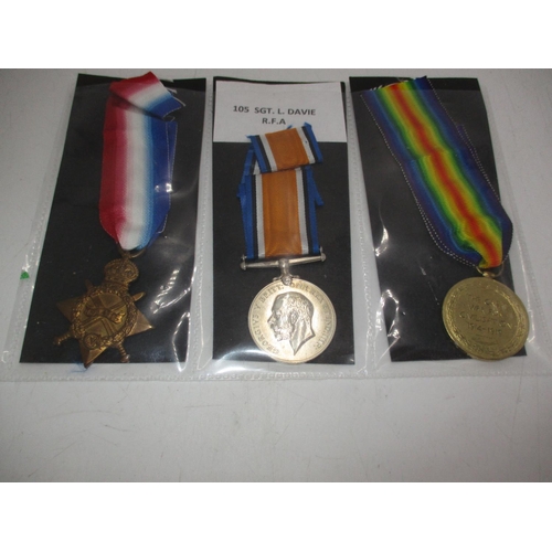 435 - Three WWI Medals to 105 Sjt. L. Davie R.A.