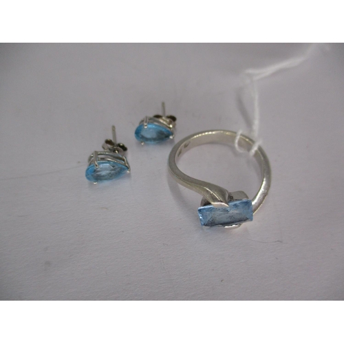 454 - Silver and Blue Topaz Ring, Size N, and a Pair of Ear Studs