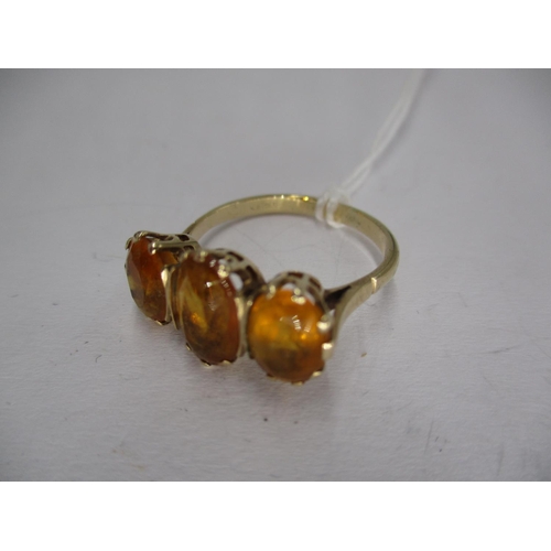 457 - 9ct Gold 3 Stone Citrine Ring, 3.33g, Size Q