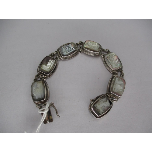 466 - Silver and Carved Cameo Bracelet