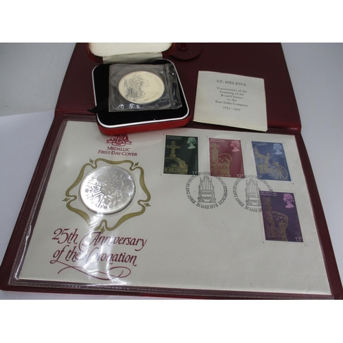 495 - The 25th Anniversary Coronation 1953-1978 Metallic First Day Cover, along with a St. Helene Coin