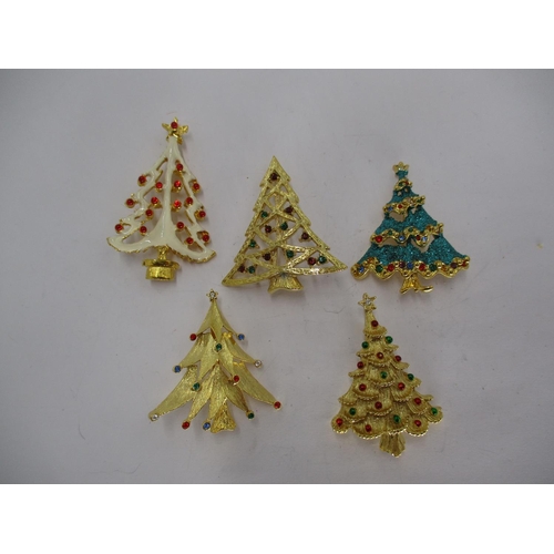 537 - Five Christmas Tree Brooches