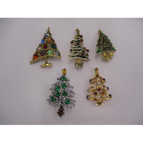 544 - Five Christmas Tree Brooches