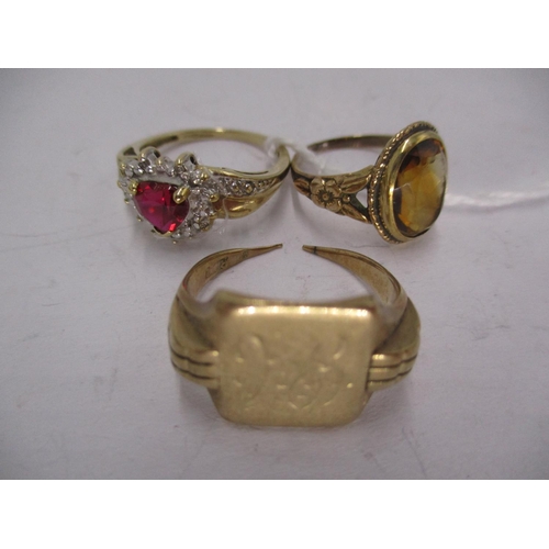 582 - 10K Gold Gem Set Ring, Citrine Ring and Gents Broken Ring, 10.47g total