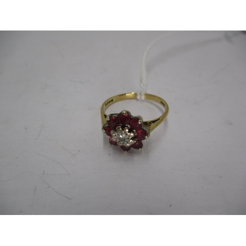 589 - 18ct Gold Ruby and Diamond Ring, 2.76g, Size J