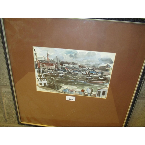 608 - Gordon S. Laird, 1929-2024, Watercolour, Harbour Scene, 19x28cm