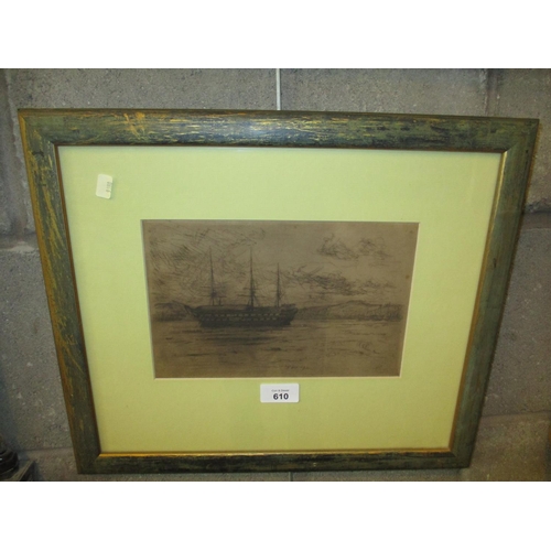 610 - Frank Laing Etching of The Mars Training Ship