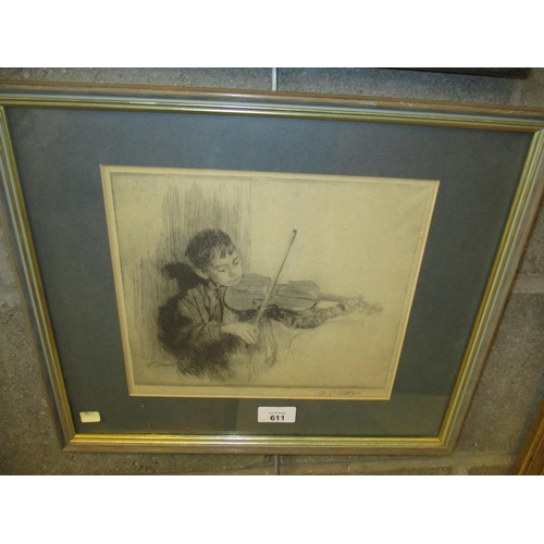 611 - Dwight C. Sturges, 1874-1940, Etching, The Young Violinist