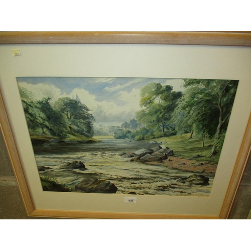 634 - Unsigned Watercolour, River Landscape, 36x51cm