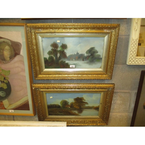 642 - Pair of Victorian Gilt Framed Oil Paintings, River Landscapes, 24x44cm