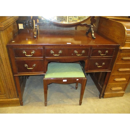 730 - Mahogany 5 Drawer Dressing Table with Stool, 116cm