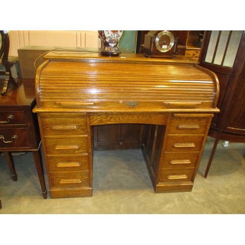 731 - Late Victorian Oak Double Pedestal Roll Top Desk, 116cm