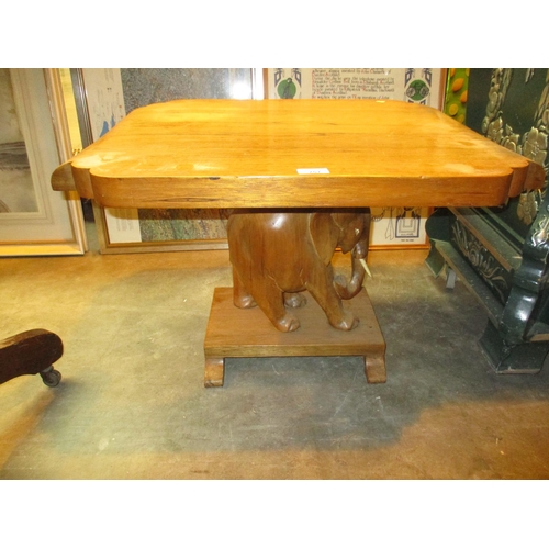 757 - Carved Wood Elephant Base Coffee Table, 69x57cm