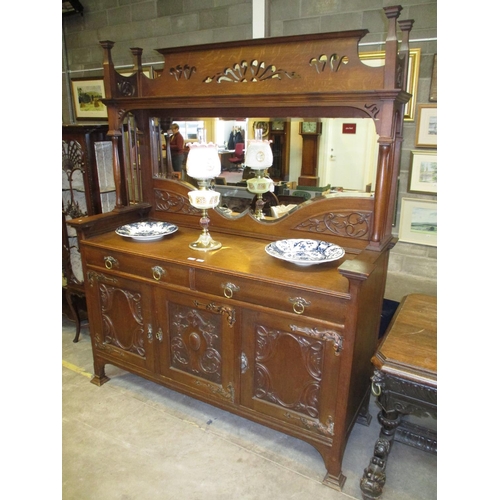 768 - Art Nouveau Carved Oak Mirror Back Sideboard, 170cm