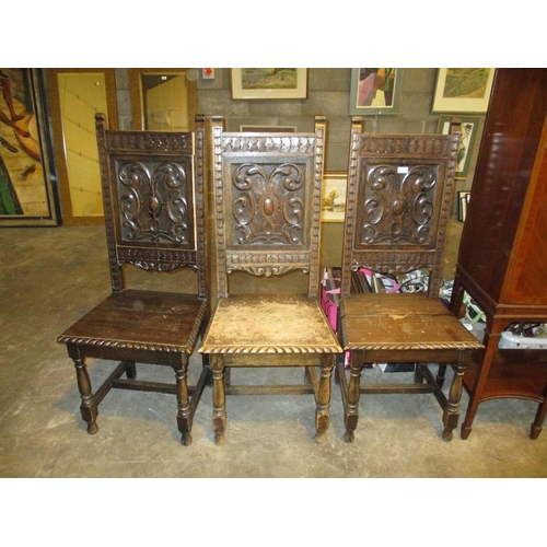 771 - Set of 3 Late Victorian Carved Oak Hall Chairs