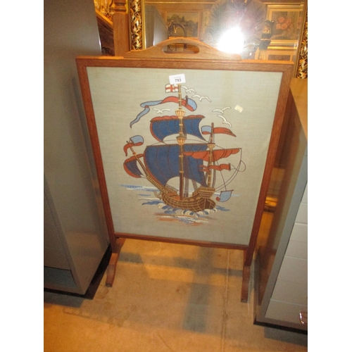 793 - DISPOSED - Needlework Galleon Panel Fire Screen